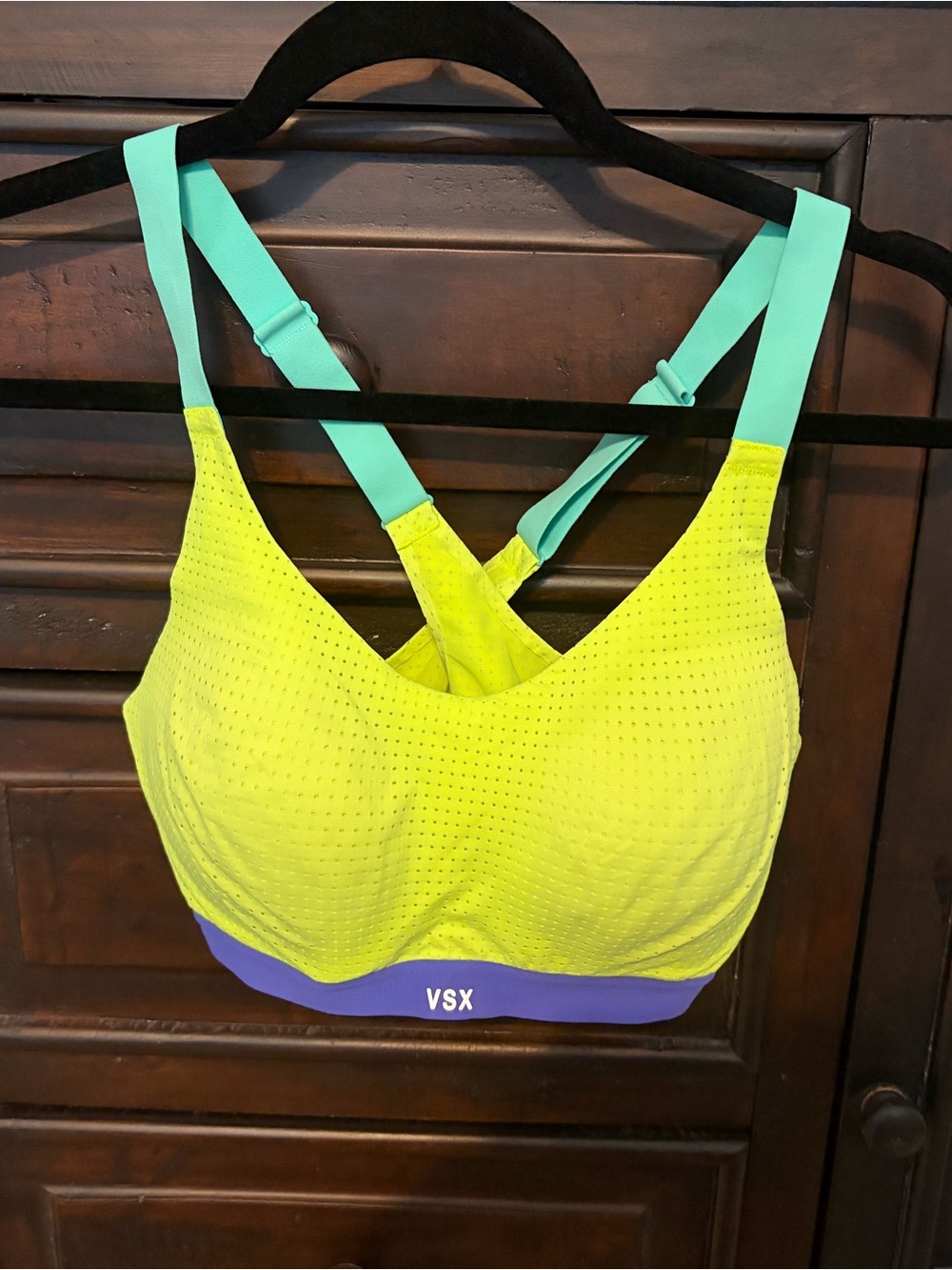 Victoria’s Secret VSX Sports Bra- 36C Highlighter Yellow, Aqua, Purple